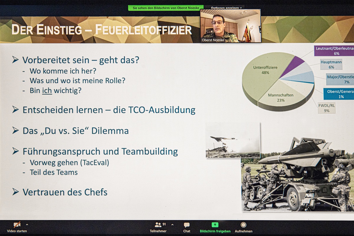 Virtueller Leadership-Vortrag von Oberst Noeske, Kommodore, FlaRakG 1