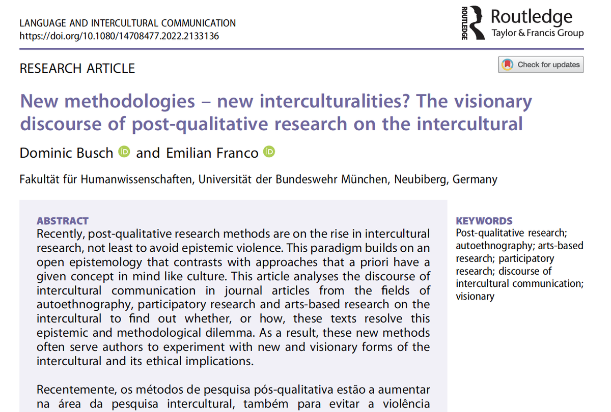 New methodologies - new interculturalities? The visionary discourse of post-qualitative research on the intercultural