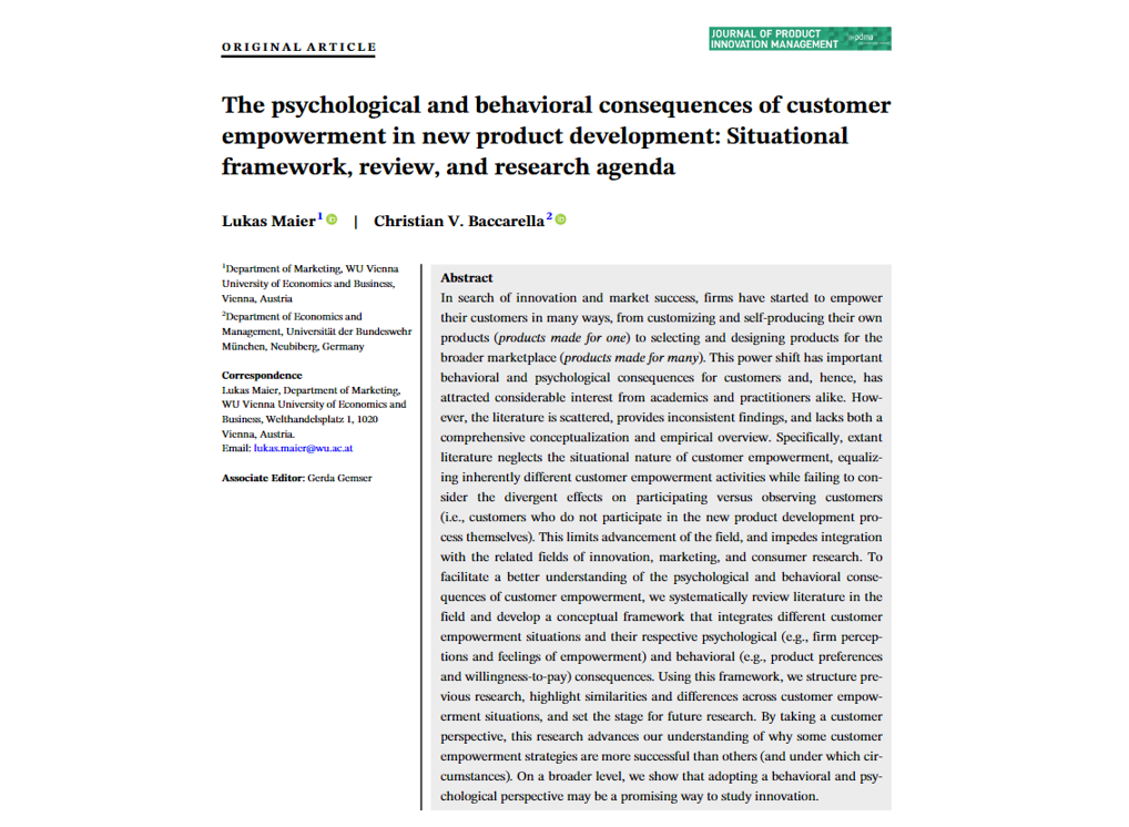 Journal of Product Innovation Management: Neue Publikation zur Einbindung von Konsumenten und Konsumentinnen in den Produktentwicklungsprozess