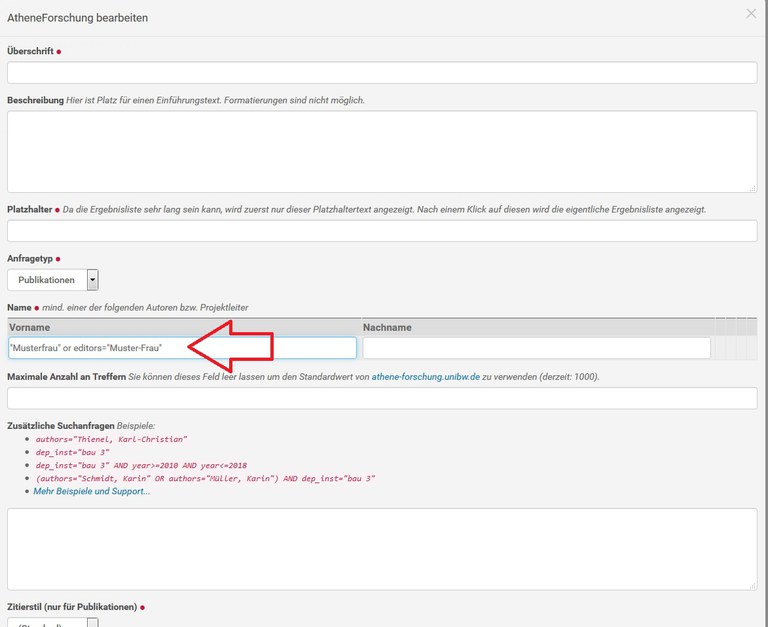 Screenshot AtheneForschung Template