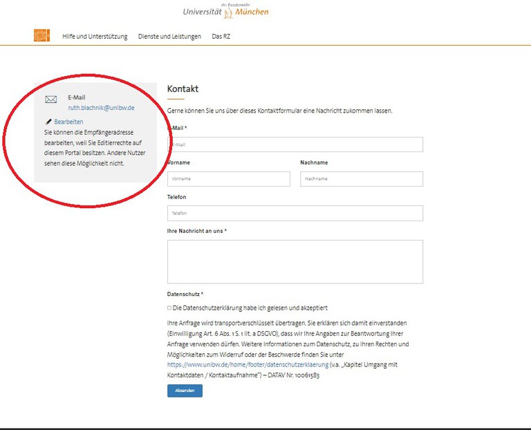 Ändern der Kontakt E-Mail Adresse