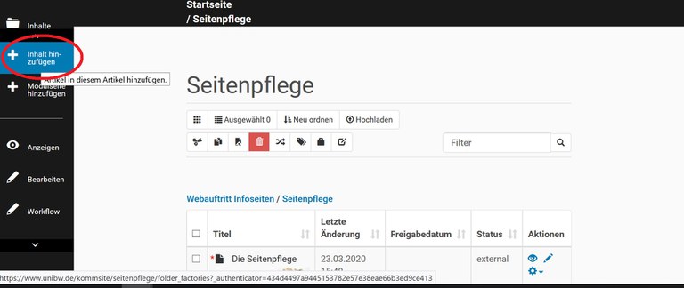 Button Inhalte hinzufügen