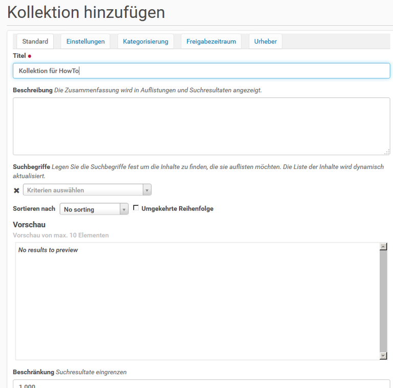 Kollektion hinzufügen