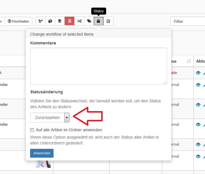 Aktuellen Status zurückziehen
