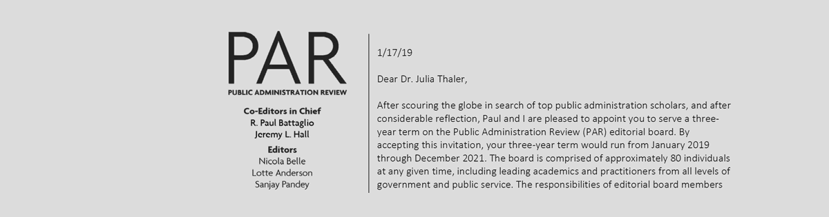 Mitglied im Editorial Board von „Public Administration Review“