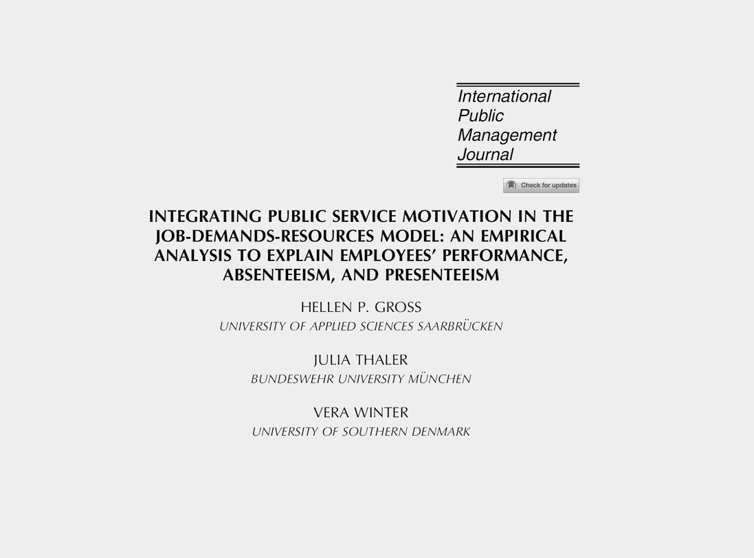 Publikation in „International Public Management Journal“