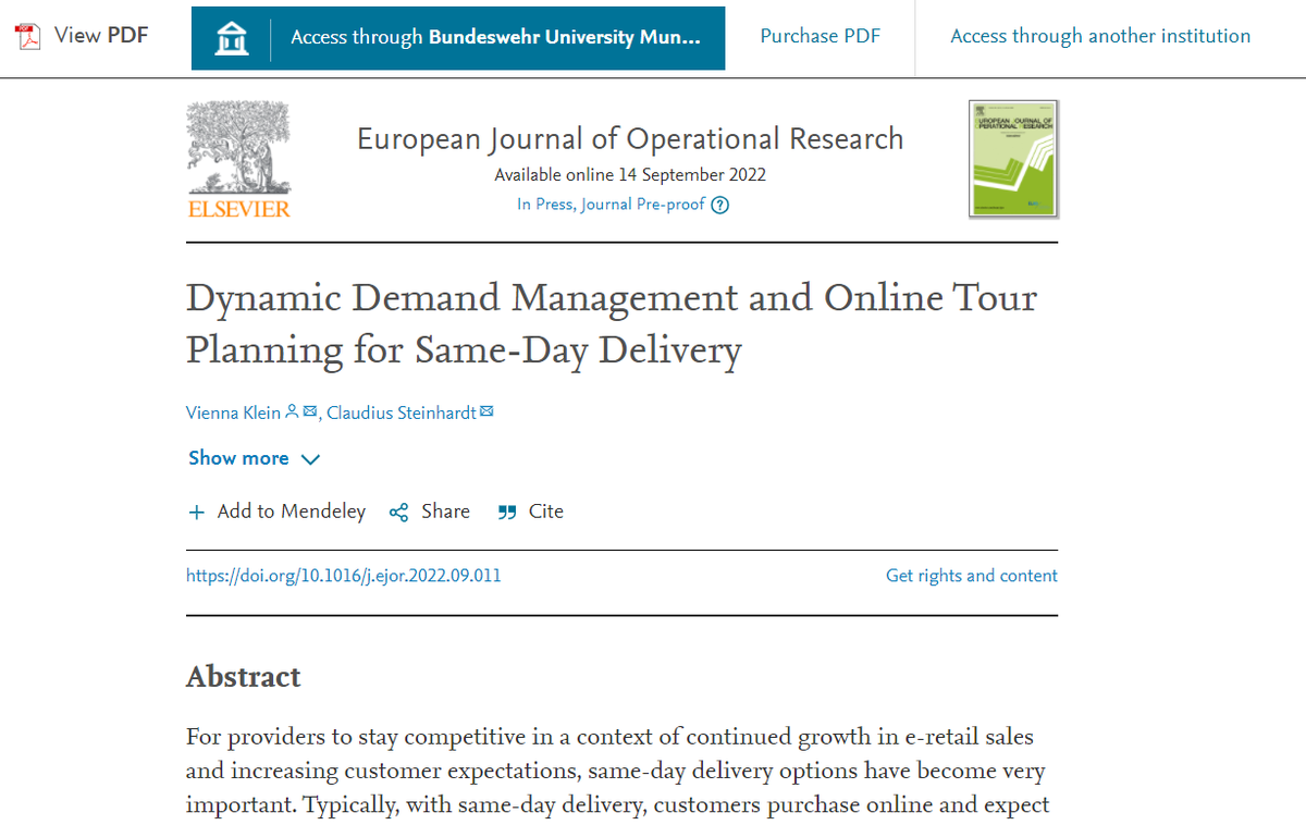 Aktuelle Veröffentlichung im European Journal of Operational Research