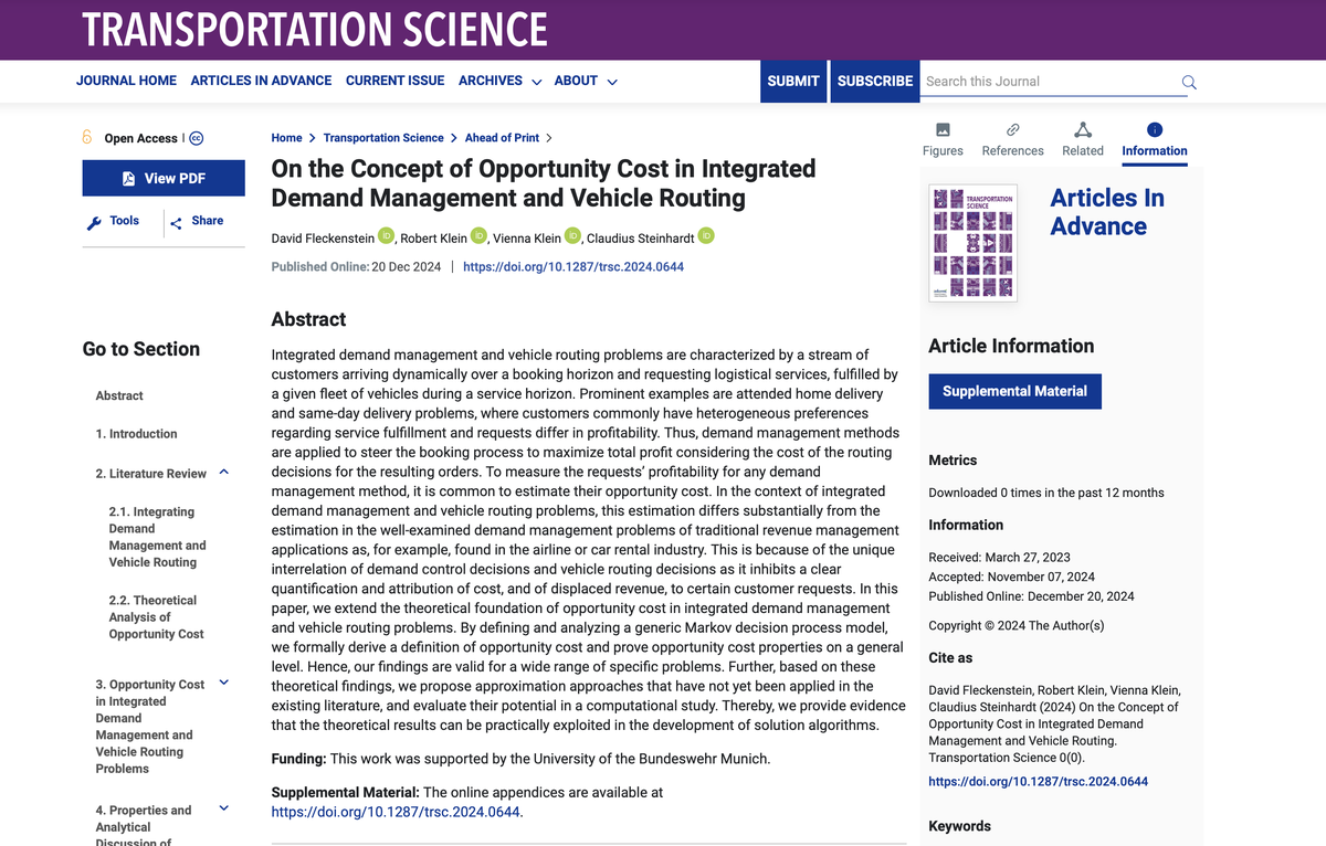 Publikation in Top-Journal "Transportation Science"