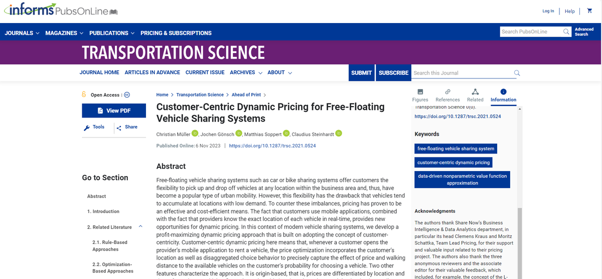 Publikation in Top-Journal "Transportation Science"