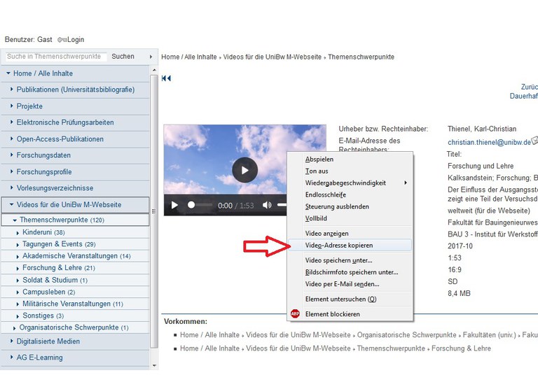 Adresse des Videos