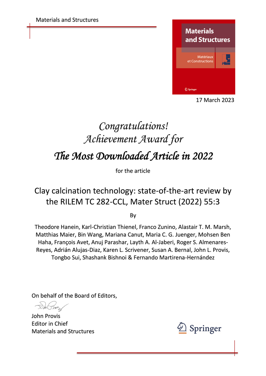 Materials and Structures: The Most Downloaded Article in 2022