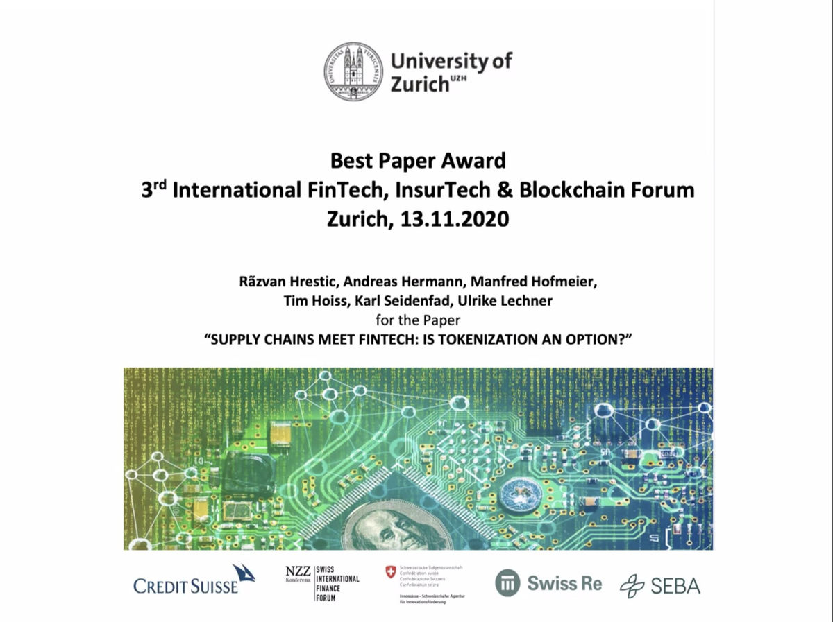 Best Paper Award auf dem FinTech, InsurTech & Blockchain Forum